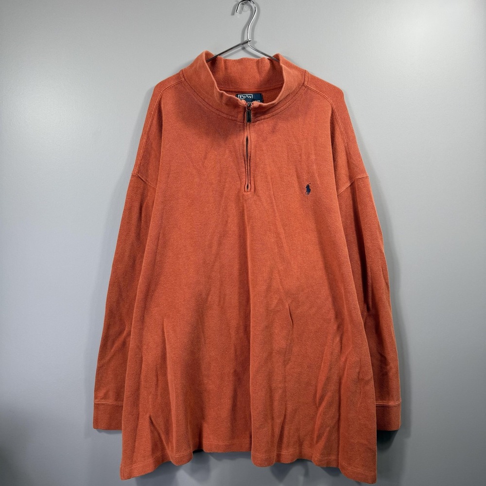Polo By Ralph Lauren Sweater Mens 4XL Orange Quarter Zip Mock Neck Pullover